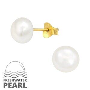 14K Gold Vermeil Freshwater Pearl Stud Earrings 7mm